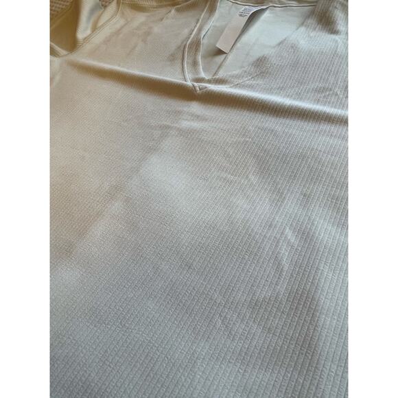 Lululemon Off White Softstreme Ribbed Relaxed Fit V Neck Short Sleeve Tee Size 8 - Picture 9 of 10